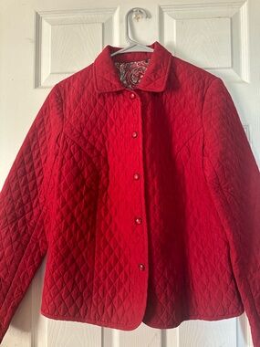 Red Quilted Button-Up Jacket Size 8